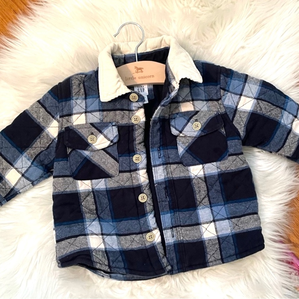 GAP Baby Blue Flannel Plaid Shirt Jacket/Shacket